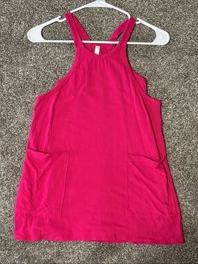 Girls' Hot Pink Casual Tank Dress with Front Pockets-with shorts underneath